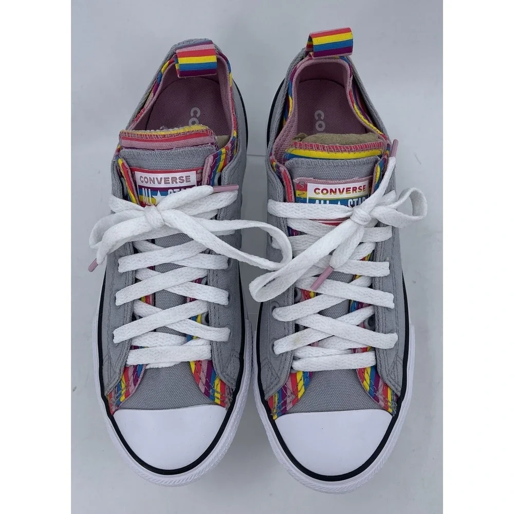 Converse All Star 669818F Gray Rainbow Stripe Low Sneaker Shoes Juniors Size 3